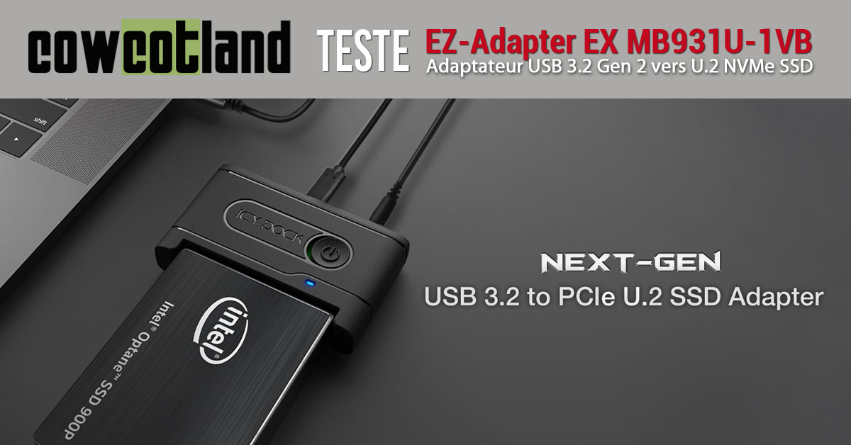 Icy Dock EZ-Adapter Ex MB931U-1VB Adaptateur Externe pour 1 x 2,5 SSD NVMe U.2 vers USB 3.2 Gen2 câble USB 3.2 Gen 2 de Type C à A & câble de Type C à C Inclus 